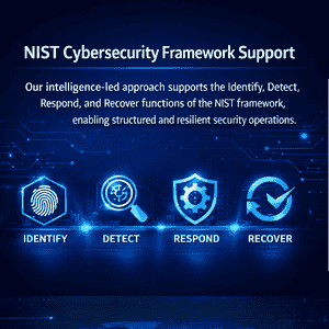 NIST Cybersecurity Framework Support Our intelligence-led approach supports the Identify, Detect, Respond, and Recover functions of the NIST framework, enabling structured and resilient security operation